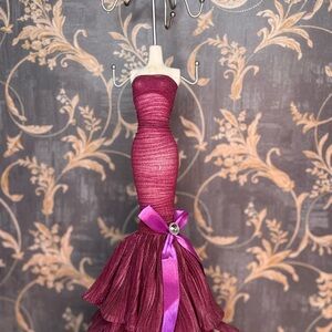 Vintage Necklace Holder with Strapless Gown with Purple Bow